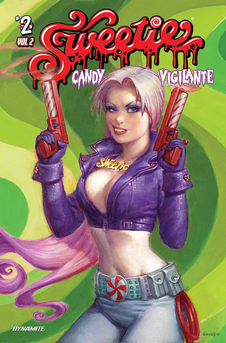 Sweetie Candy Vigilante Vol 2 Issue 2 OUT NOW @DynamiteComics w/ sugar fueled firepower cover art by the legendary Joe Chiodo (Cover B pictured) + FREE MP3 of the new single by @OsakaPopstar recorded for the series! Get all this & lots more SWEET stuff! SweetieCandyVigilante.com