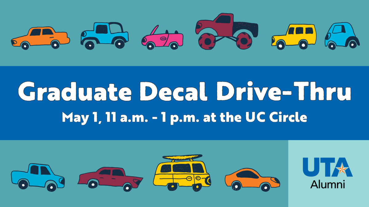 Wednesday, from 11 AM - 1 PM, @utaalumni is hosting a Graduate Decal Drive-Thru. Stop by and pick up your official UTA Alumni car decal to show off after graduation! 

#UTA 
#UTArlington 
#MavUp
@UTArlington