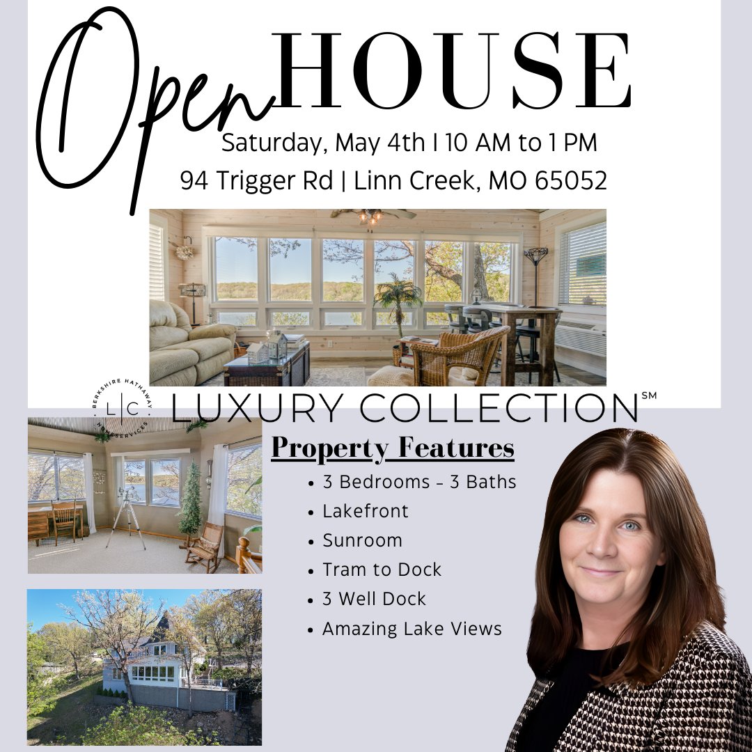 ✨ OPEN HOUSE EVENT ✨

⌚ Saturday, May 4th | 10 AM to 1 PM

📌 94 Trigger Rd. | Linn Creek, MO 65052
🎤 Your Host | Cheryl Daugherty
📱 573.284.8078

Your Next Lake Home Details⤵️
cheryldaugherty.lakeozarkliving.com/details.php?ml…
#openhouse #openhouseweekend #lakeoftheozarksrealestate...
