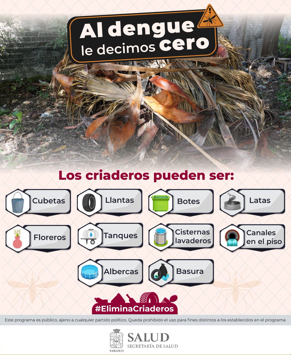 Recuerda que mantener tu casa y #PatioLimpio disminuye el riesgo de reproducción de mosquitos ya que eliminas sus criaderos. #EliminaElCriaderoAlDengueLeDecimosCero #PlanEmergenteContraElDengue #EntreTodosPodemosPrevenirElDengue