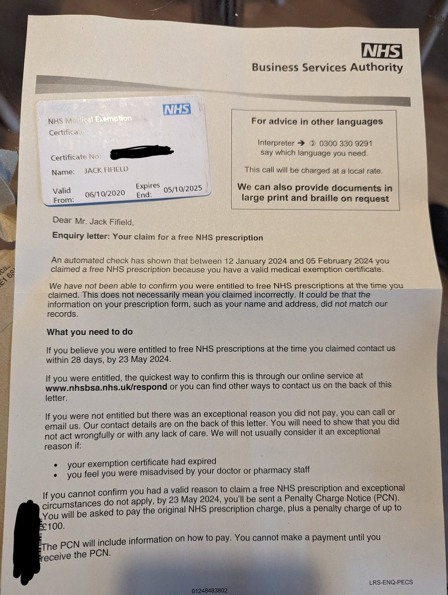 Just come home to a letter from the NHS threatening me, a type 1 diabetic (incurable), saying I might be fraudulently claiming free prescriptions and that they're going to send me a £100 penalty if I don't respond within three weeks. 

I hate this country.