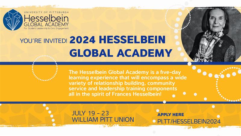 Applications for the 2024 Hesselbein Global Academy are due tomorrow! Apply now to become one of the 50 students selected for this amazing five-day learning experience, happening July 19 - 23! Apply here: bit.ly/4ah9eiU #PittNow