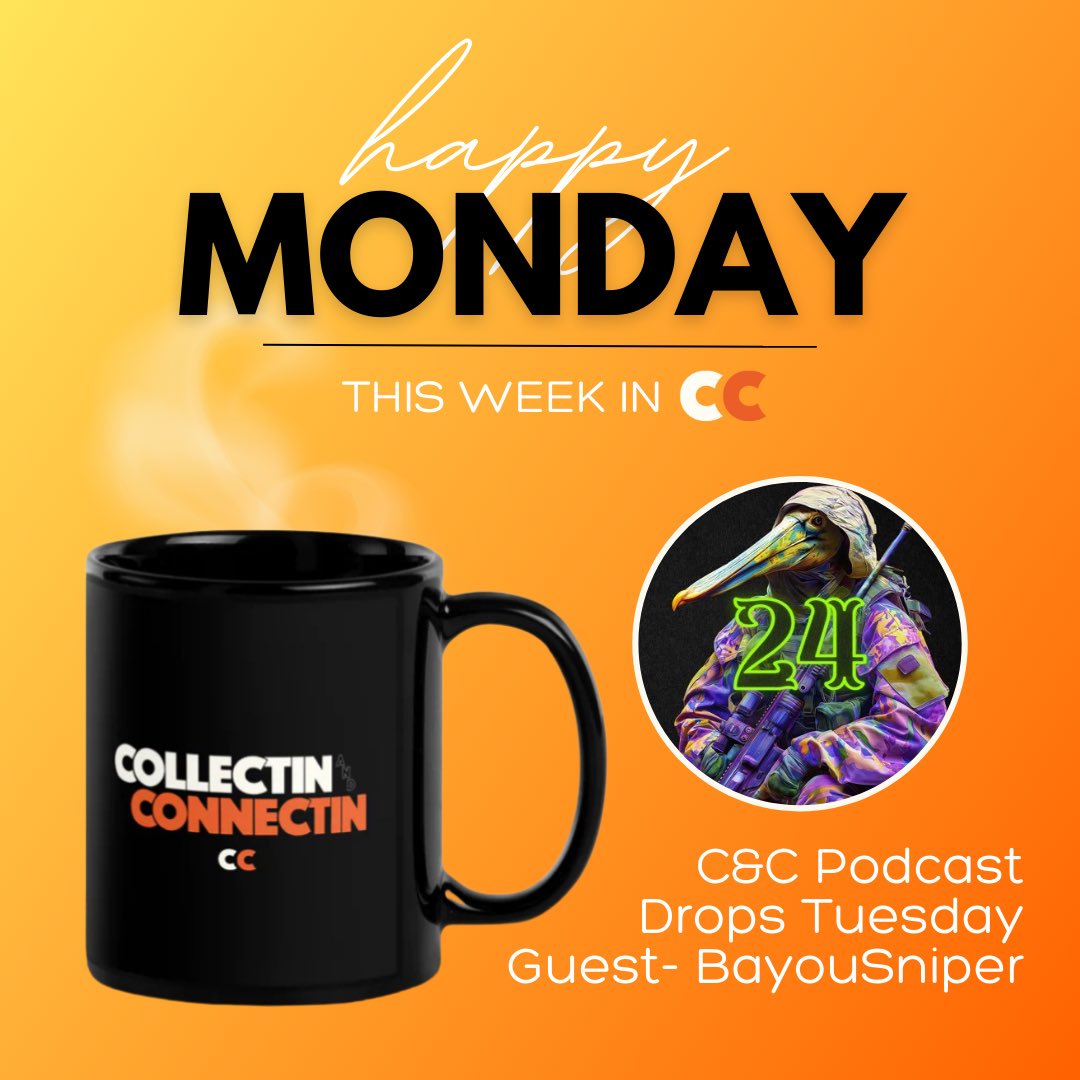 Happy Monday C&C Fam! ☀️

☕️ @PelicansNBA Fan & Collector, the BayouSniper joins the Pod tomorrow with the good vibes crew!!🏀

🚨 New episodes dropped every Tuesday on YouTube, Spotify, & Apple!📲

🎯SUBSCRIBE & SHOP - Links in Bio 💻👕🔗

#nbatopshotthis #Pelicans #Doitbig