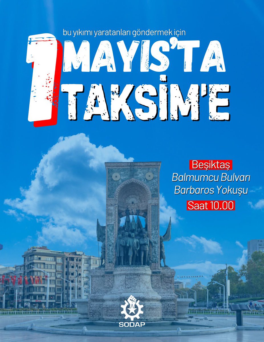 Yasakları tanımıyor, 1 Mayıs'ta Taksim'e yürüyoruz. #1MayıstaTaksime 📍 Beşiktaş Balmumcu Bulvarı Barbaros Yokuşu 🕙 10.00
