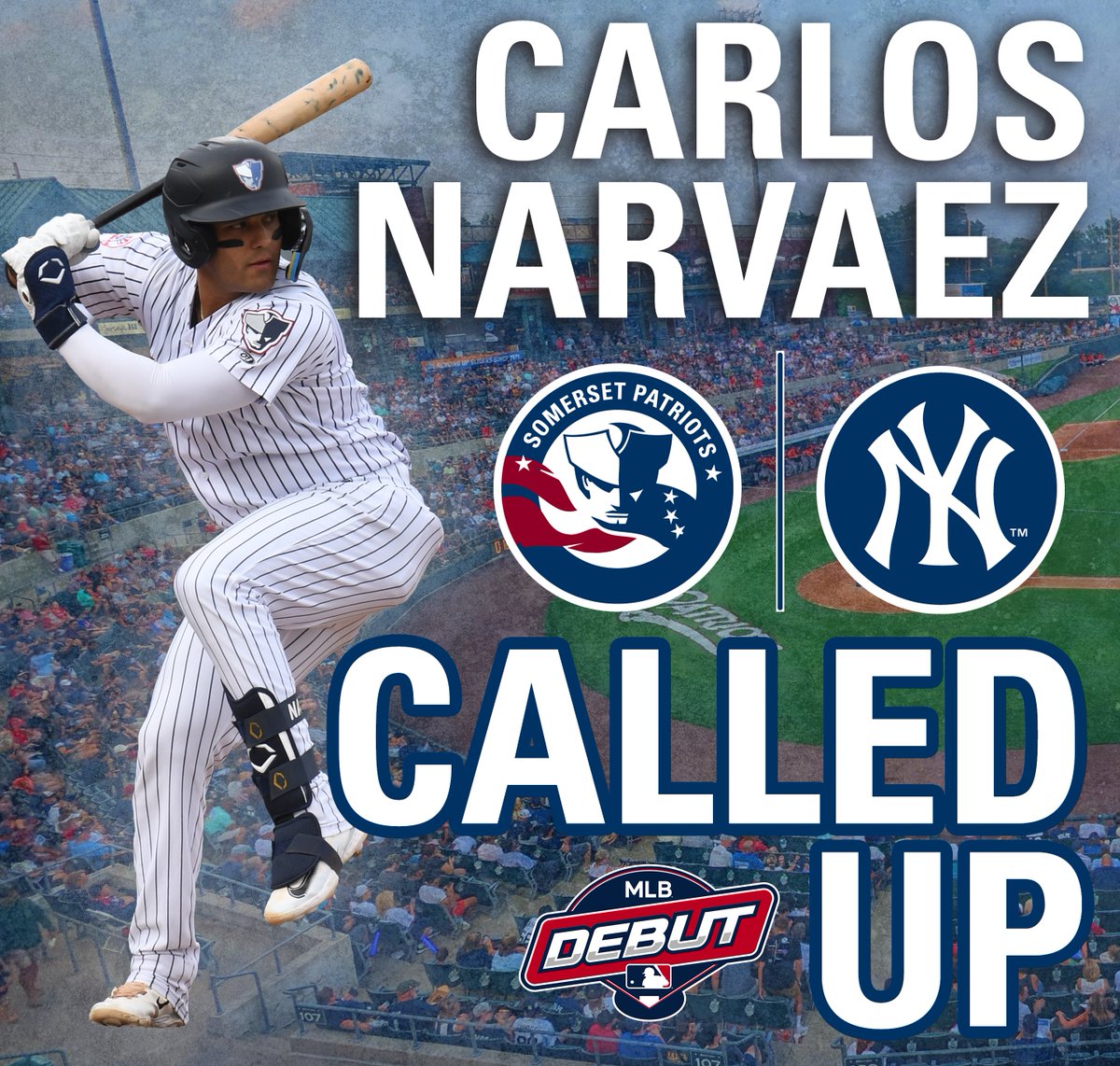 Congratulations to former Somerset Patriots catcher Carlos Narvaez (2022) on being called up by the @Yankees!🎉