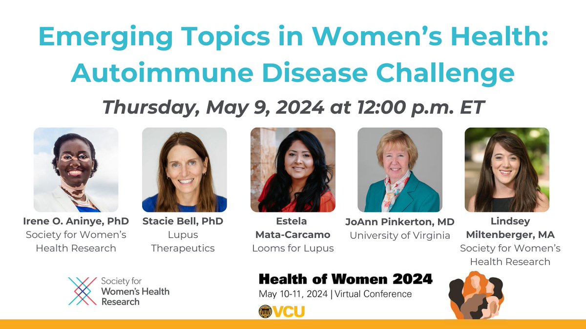 Please join us and @swhr_official for a VCU Health of Women 2024 Pre-Conference Symposium where we’ll be discussing impacts of autoimmune diseases on #WomensHealth, emphasizing #maternalhealth, #caregiving, and the #Menopause transition. Register here: ow.ly/LNuL50RfgJ6