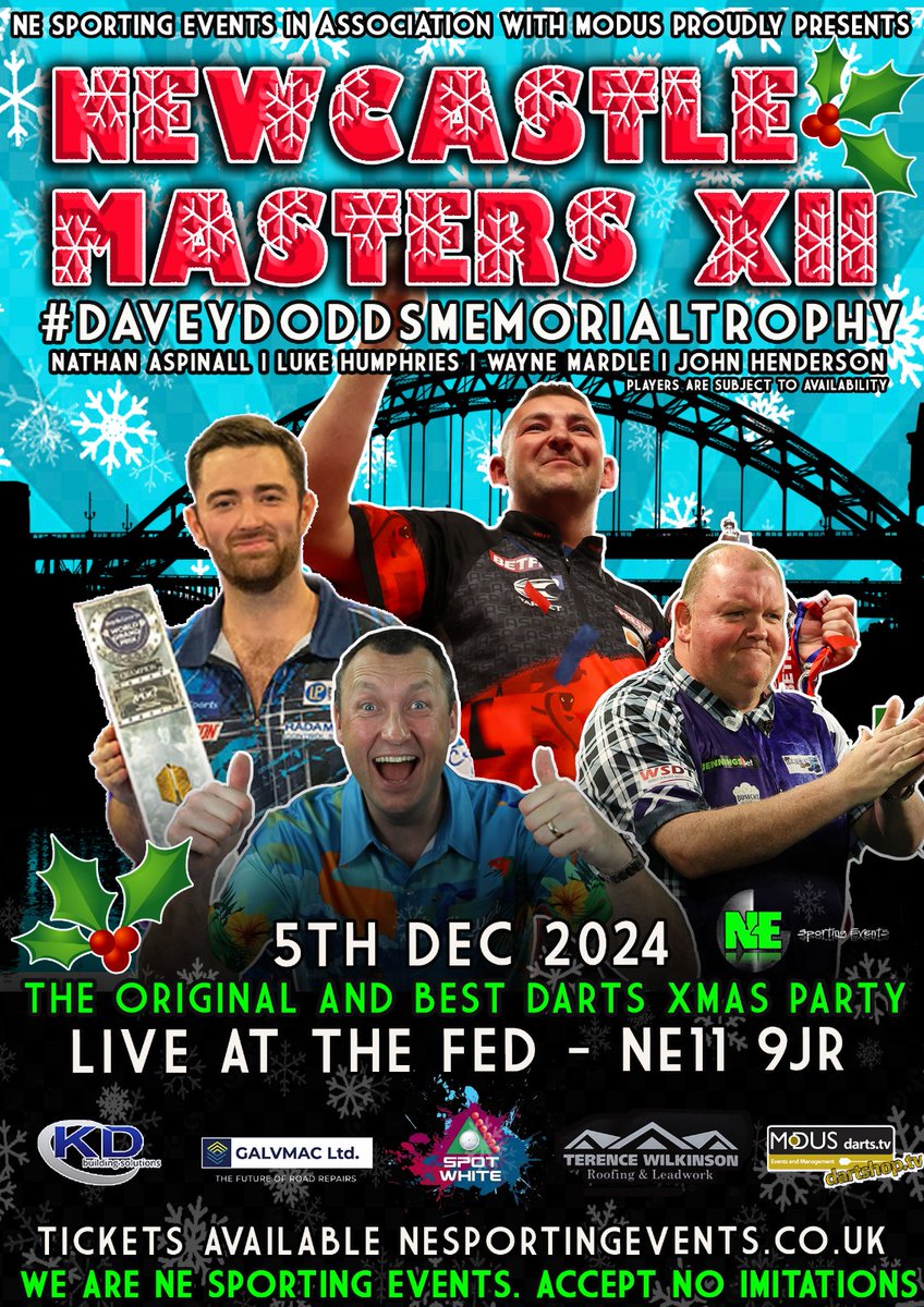 NEWCASTLE MASTERS XII #DaveyDoddsMemorialTrophy 🏆 5th Dec @ The Fed NE119JR 🎫Tickets🎫 available now ⬇️ eventbrite.co.uk/e/newcastle-ma…