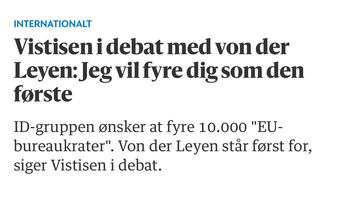 Von der Leyen bliver fyret som den første EU-bureaukrat, hvis dansk Folkeparti og ID-gruppen skulle få magt, som den har agt. 

#dkpol #dkmedier