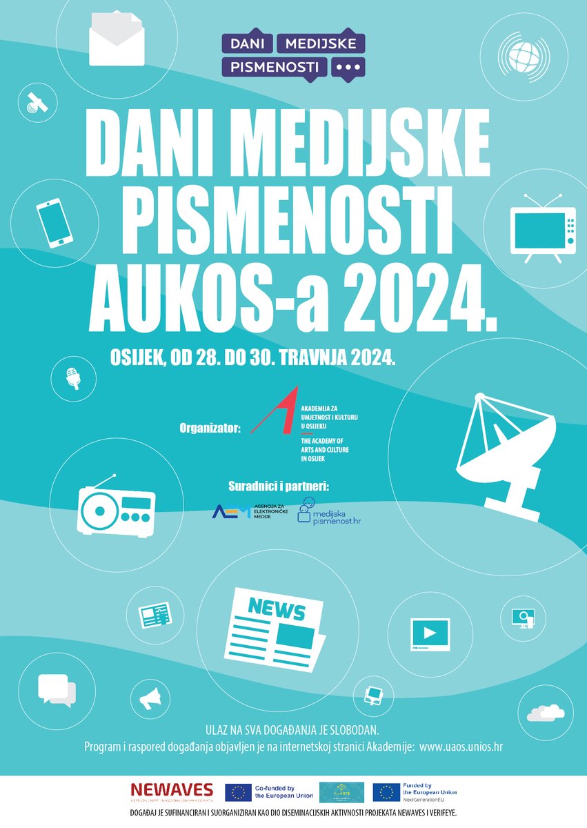 The AUKOS Media Literacy Days 2024, organized by @aukosx The Academy of Arts and Culture (AUKOS)  Department of Culture, Media and Management, in cooperation with partners, will take place from Sunday, 28 April to Tuesday, 30 April 2024.
#newaves #radio #localradio #media #CREA