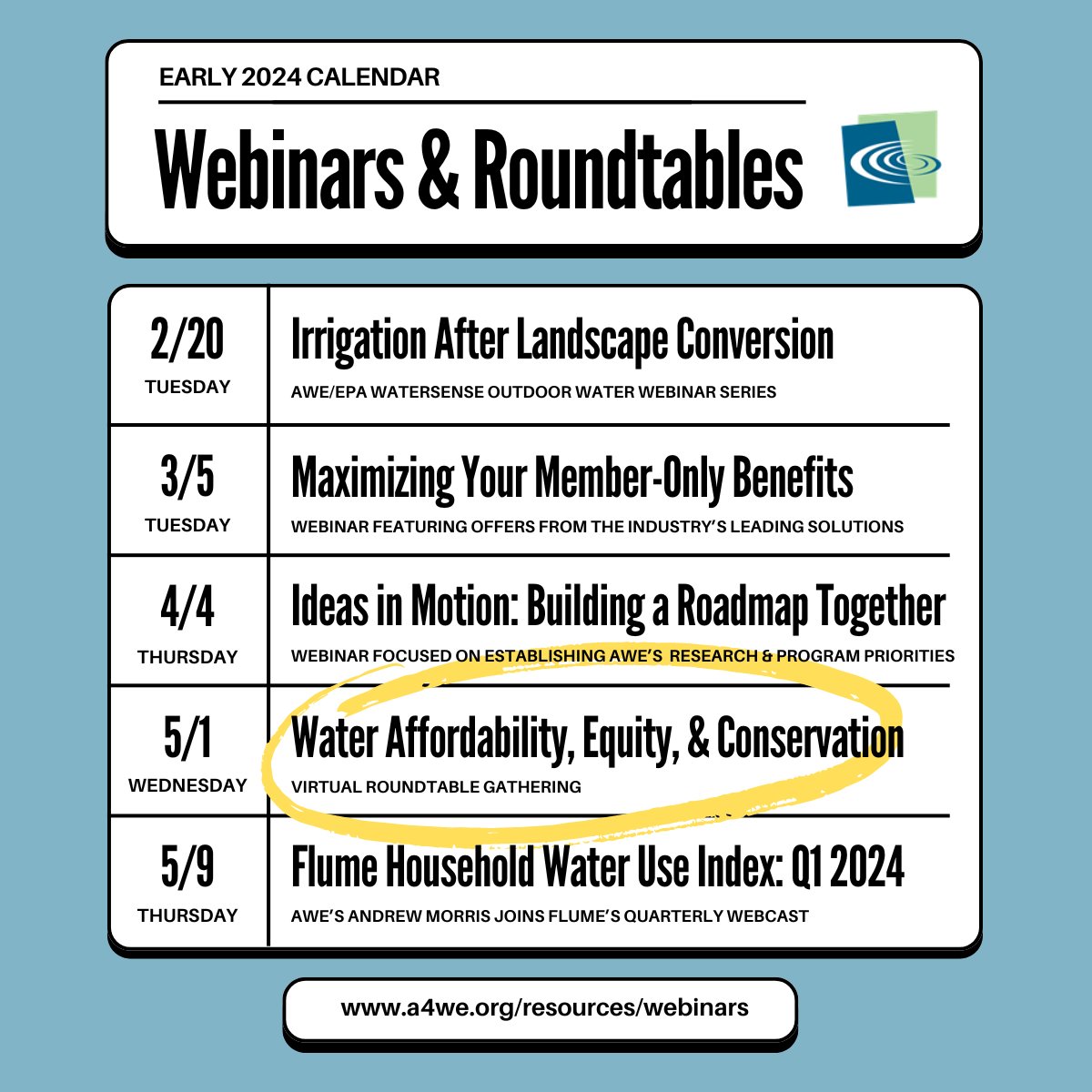 Join us Wednesday from 12 to 2 pm Central for a Water Affordability, Equity, & Conservation Roundtable! Tune in to hear from our great lineup of panelists & then dive into engaging small-group conversations with like-minded water pros! 🔗 lnkd.in/exruduzg