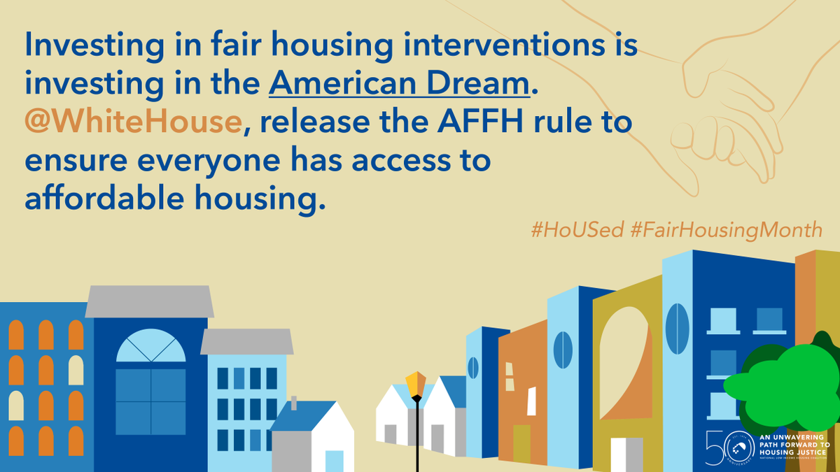 Failure to release the AFFH rule undermines federal infrastructure funding goals and worsens racial wealth gaps. @POTUS, we urge you to support fair housing by releasing the final AFFH rule now. #HoUSed #FairHousingMonth