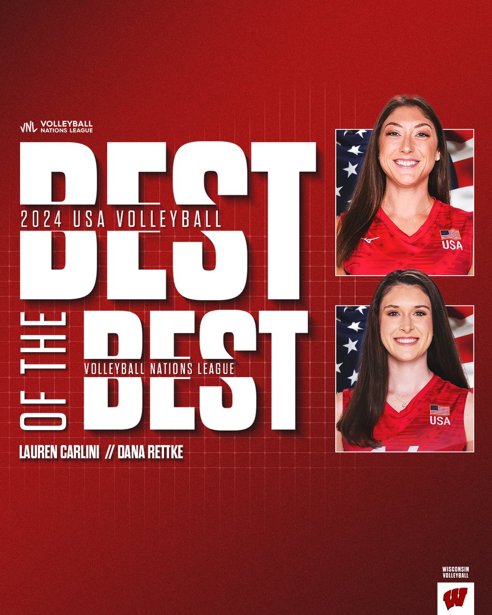 🇺🇸 𝐁𝐚𝐝𝐠𝐞𝐫 𝐁𝐞𝐬𝐭 🇺🇸 Wisconsin alumnae @laurencarlini & @dana_rettke selected to @usavolleyball roster for the upcoming Volleyball Nations League (VNL).