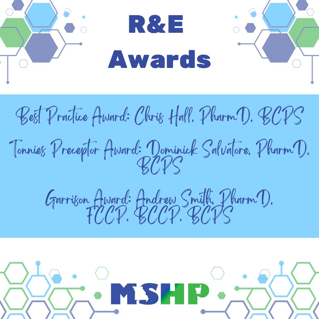 Congratulations to all of our award winners that were recognized at the MSHP Spring Meeting! Thank you all for your dedication to MSHP and for positively impacting the profession of pharmacy!