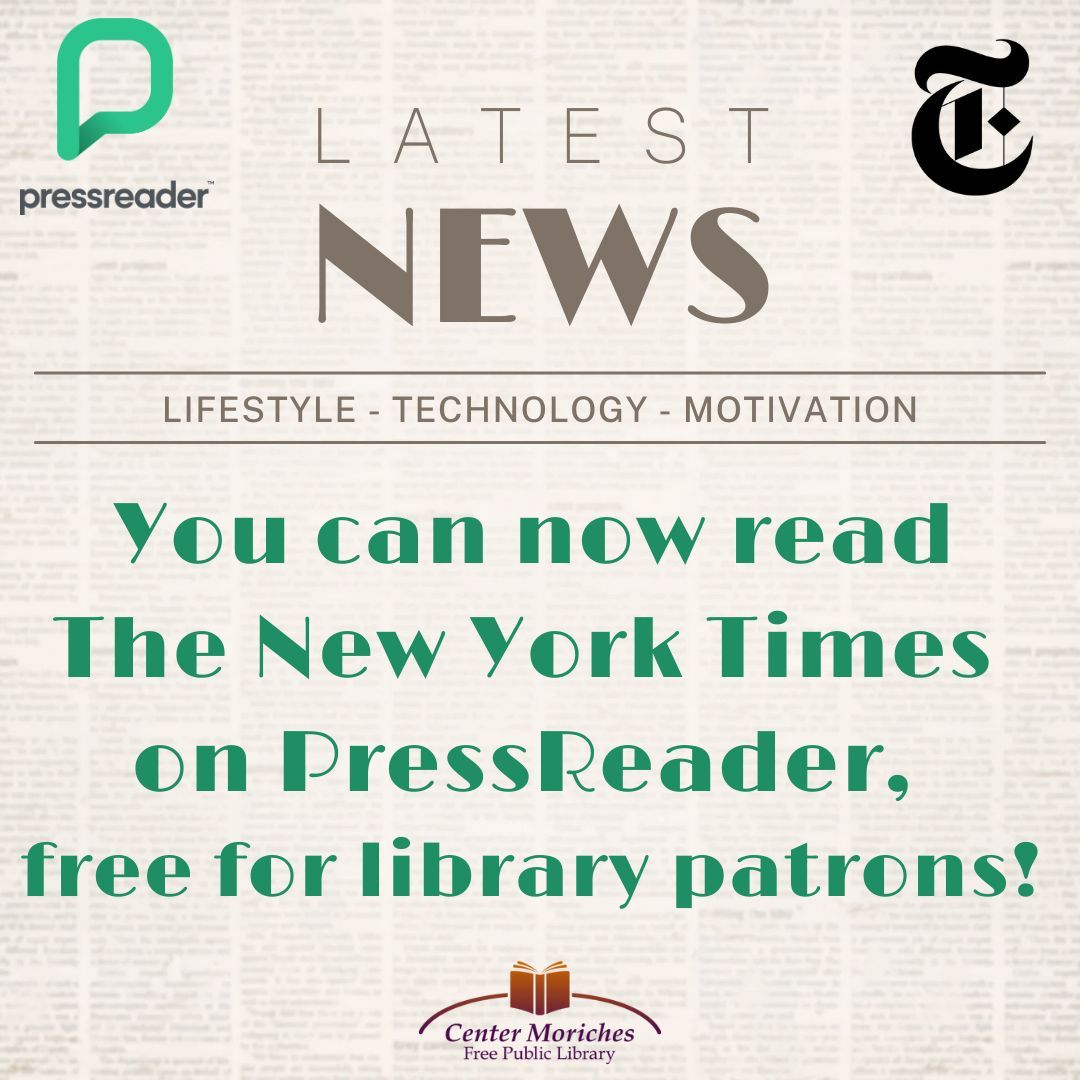 Start reading now at centermoricheslibrary.org/online-resourc… or download the PressReader app! #cmorlibrary #NewYorktimes #PressReader #freewithyourlibrarycard