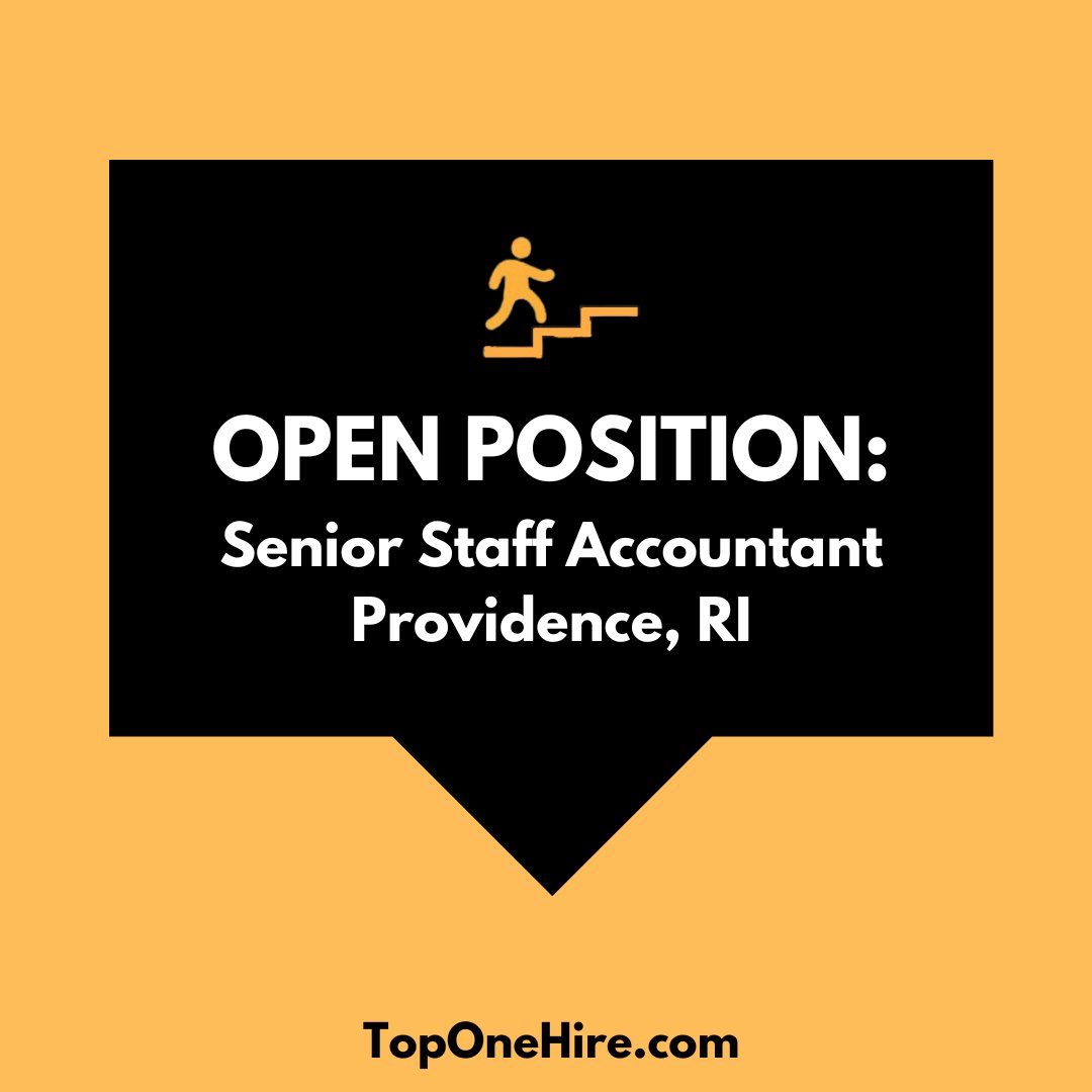 Check out this job opportunity! 𝐒𝐞𝐧𝐢𝐨𝐫 𝐒𝐭𝐚𝐟𝐟 𝐀𝐜𝐜𝐨𝐮𝐧𝐭𝐚𝐧𝐭 Location: Providence, RI Interested in this position? Apply today!⬇ toponehire.com/job/2444340/se… #StaffAccountant #AccountingCareers #Providence #TopOneHire #Hiring
