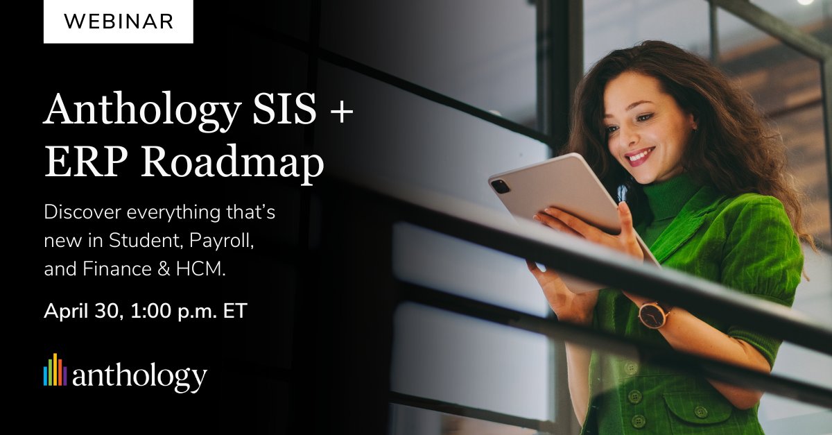 Discover the new wave of innovation for Student and Enterprise Resources Planning. Join our product management leaders as they update the SIS + ERP roadmap and give you an exclusive look at what’s next for Anthology Student, Anthology Payroll, and more. ow.ly/237y50Rpgwp
