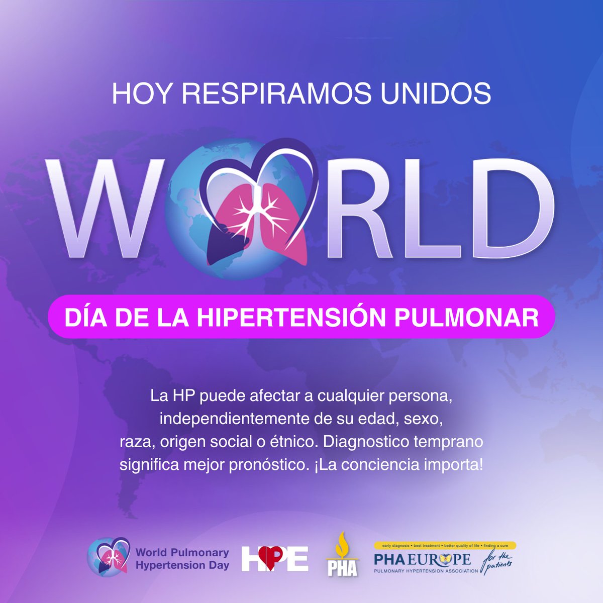 Los pacientes con hipertensión pulmonar comprenden el poder del compañerismo; nos eleva más allá de las limitaciones de HP. 

#WorldPHDay2024 #WeBreatheUnited #WPHD #HipertensiónPulmonar #hpe #PHAEurope