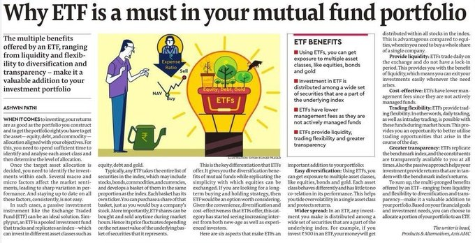 Exchange Traded Funds (#ETF): the most cost effective & easiest way to get broad diversification of the index.