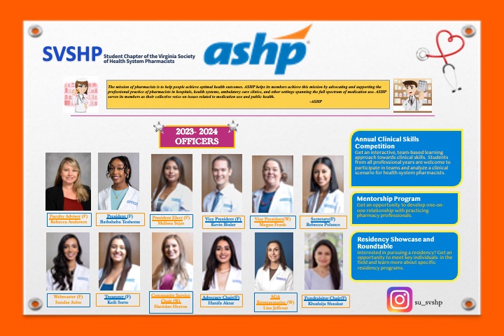 Shenandoah's Student Society of Health Systems Pharmacy (SSHP) has been selected as a recipient of an Outstanding Professional Development Award for the 2023-2024 academic year.  This year, a total of 20 SSHP chapters are being recognized with this honor.