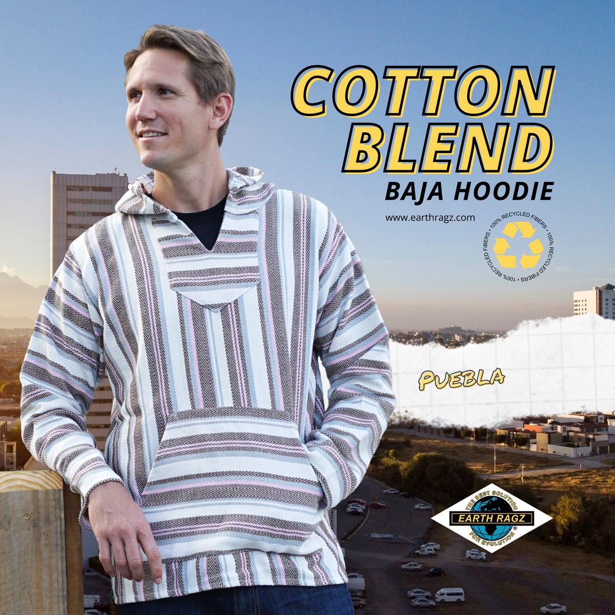 Our Cotton Blend Baja hoodies are woven just like our classic Baja Joe Baja hoodies, giving them inherent insulation.

#earthragz #bajahoodie #mexicanbajahoodie #drugrug #cottonblend #recycledfibers #recycled #hoodie #vanlifefashion #vanlife #retro #boho #bohostyle #hippiestyle