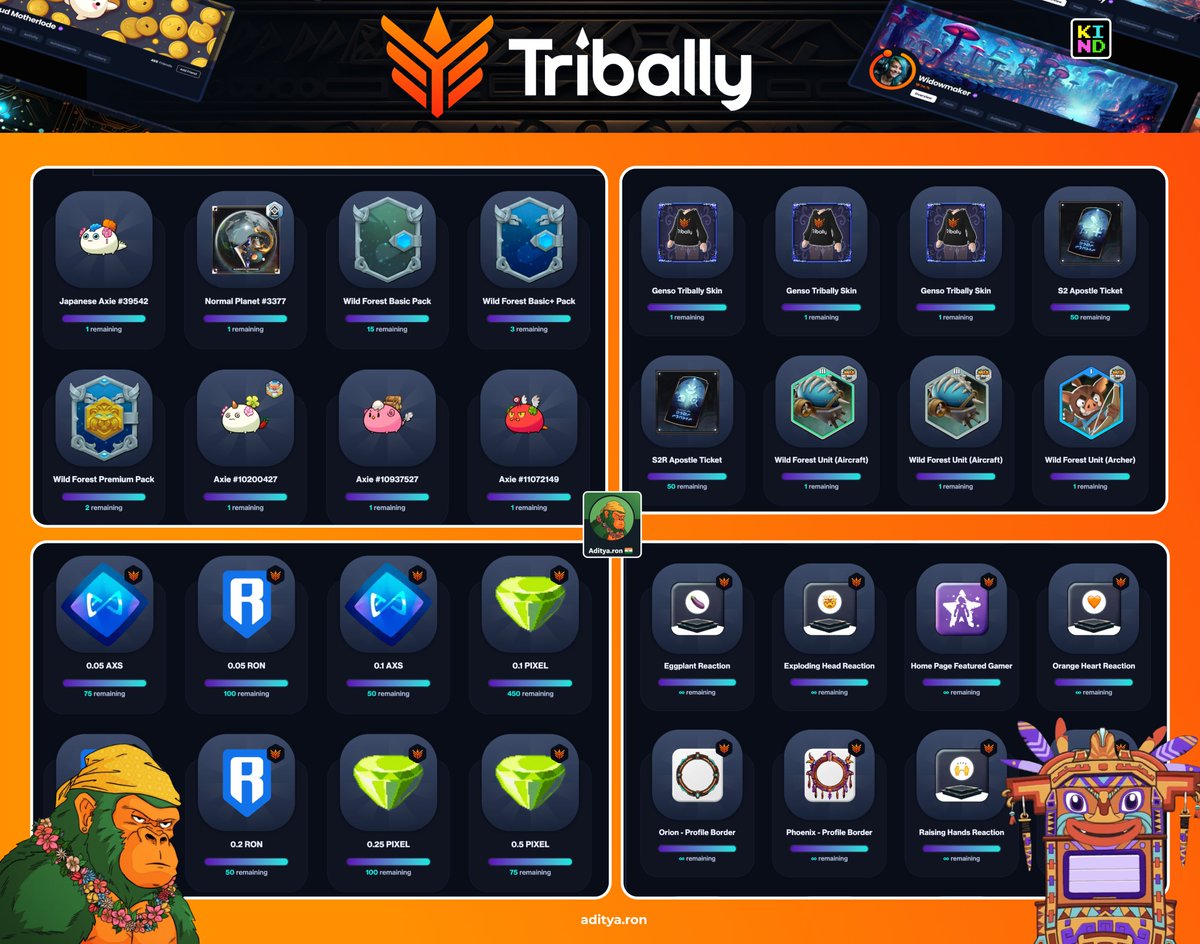 🔱 @TriballyGames X Blessing Machine🔱 🪂 Prizes Leak 🪂 ✨ Axies - @AxieInfinity ✨ Planet - @ApeironNFT ✨ Pack + Units - @playwildforest ✨ Skins - @genso_meta ✨ Token - $AXS , $RON , $PIXEL , $SLP Live soon Link : tribally.games Follow me at…