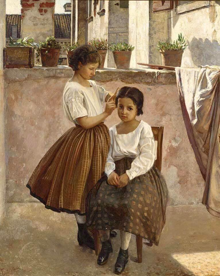 #arts #artlovers #ArteYArt #painting #donneinarte #music Silvestro Lega - Due ragazze su un balcone