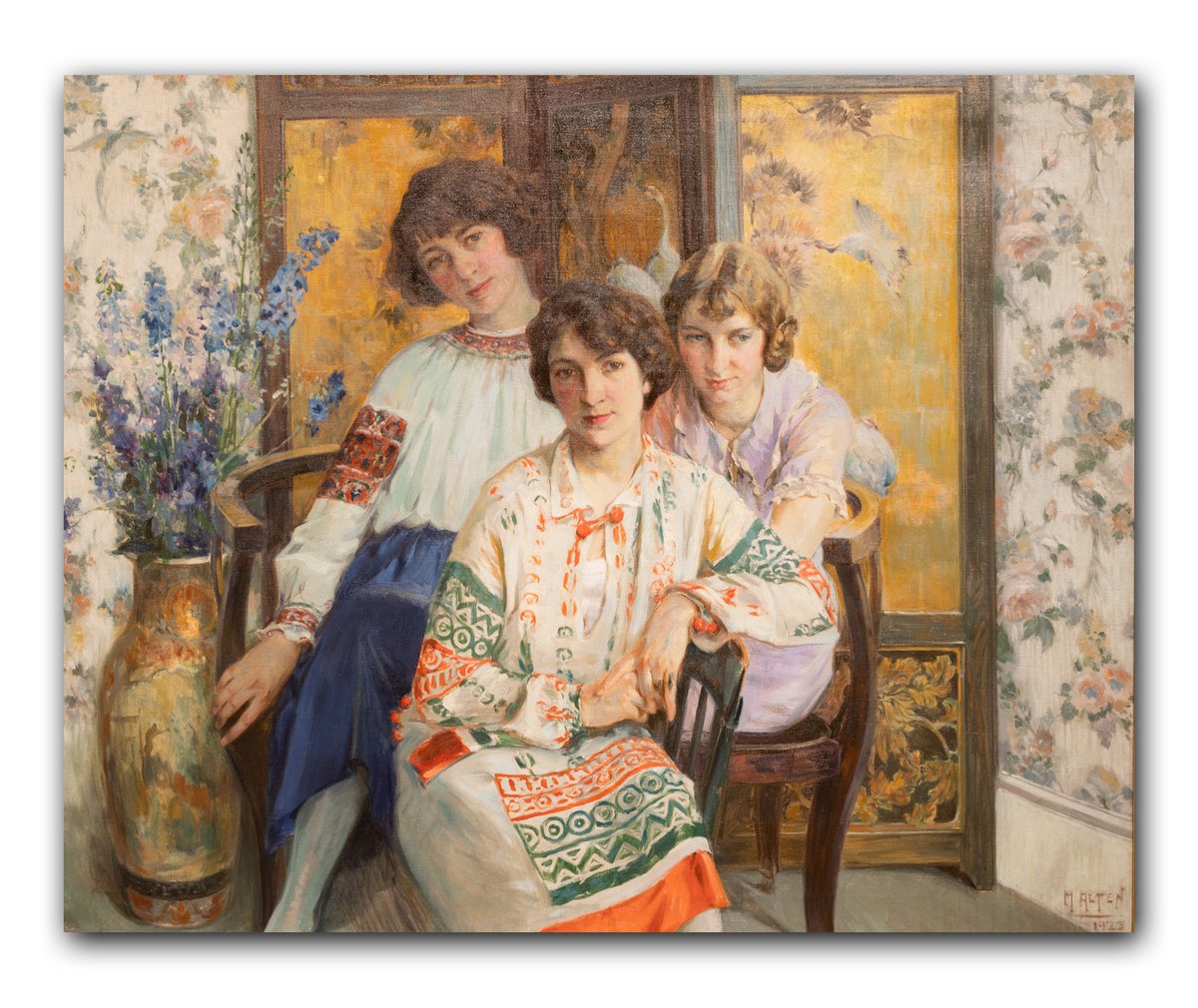 I'm late in posting. It's been a busy morning. Art Inspiration For Today: The Alten Daughters by Mathias J. Alten (German-American) oil on canvas, genre: Portraiture Impressionism, 1925 #thealtendaughters #mathiasjalten #artinspiraton #figurativeart #artonx #pohoartist