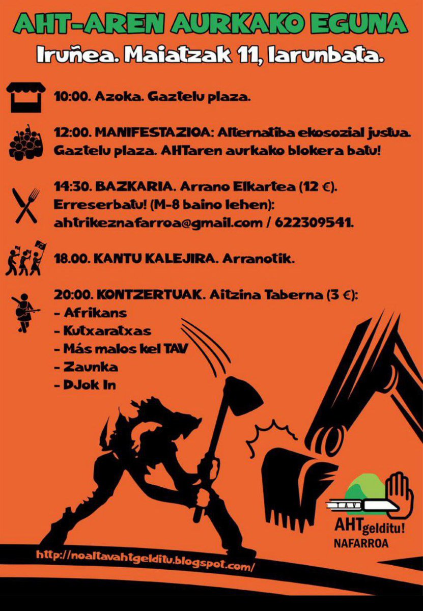 [Agenda] AHT-aren aurkako eguna 📆 Maiatzak 11 larunbata ⏰ 10:00 📍 Iruñea.