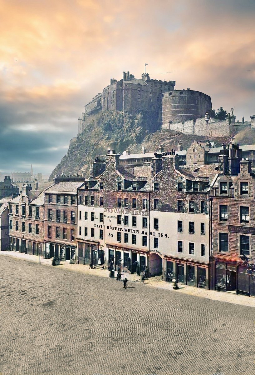 Edinburgh Grassmarket - old pic restored & coloured @VisitScotland @edinburgh @ScotsMagazine #ThePhotoHour #Edinburgh #Grassmarket #Scotland