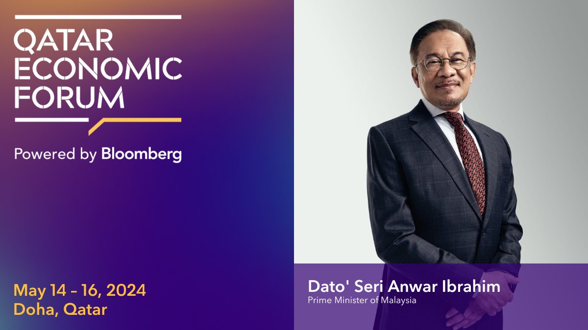 We welcome Prime Minister of Malaysia @anwaribrahim to the fourth annual @QatarEconForum plenary program. For details: bloom.bg/3SPrTfR #QatarEconomicForum #منتدى_قطر_الاقتصادي