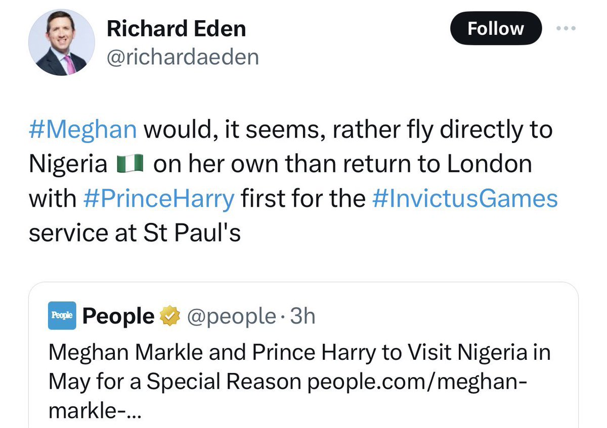 The moral of the story, folks, is this: Go where you are welcome and appreciated, not merely tolerated. Know your worth and add VAT. #meghanandharry #MeghanMarkle #PrinceHarry #meghanandharryinNigeria royals #ToxicBritishMedia #thebritish