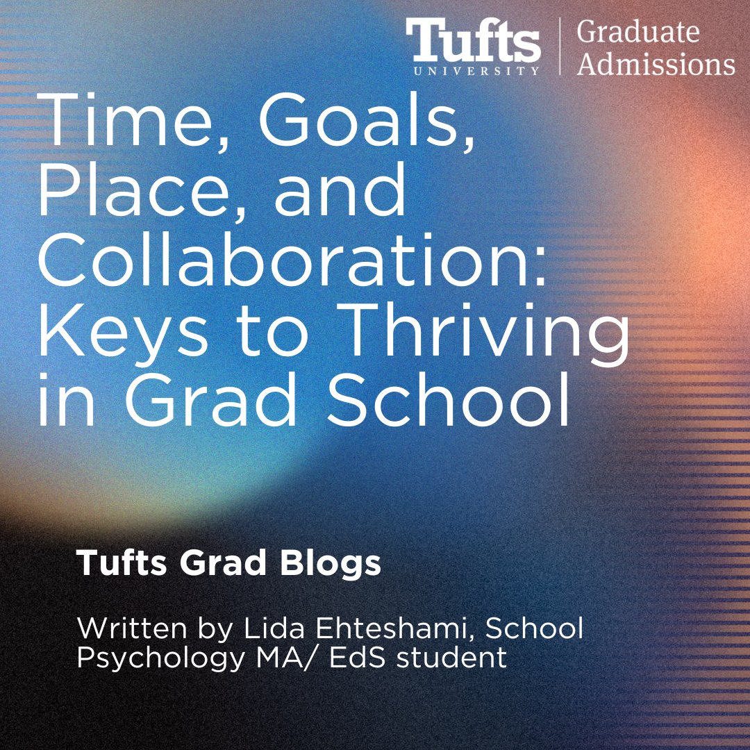 Highlighting our newest Grad Blogs post 🐘🩵

Lida Ehteshami, School Psychology MA/ EdS #student shares the keys to #thriving in grad school. Read the full blog here: asegrad.tufts.edu/news-events/ne…

#blog #gradschool #gradstudent #timemanagement #goals #masters #student #tufts