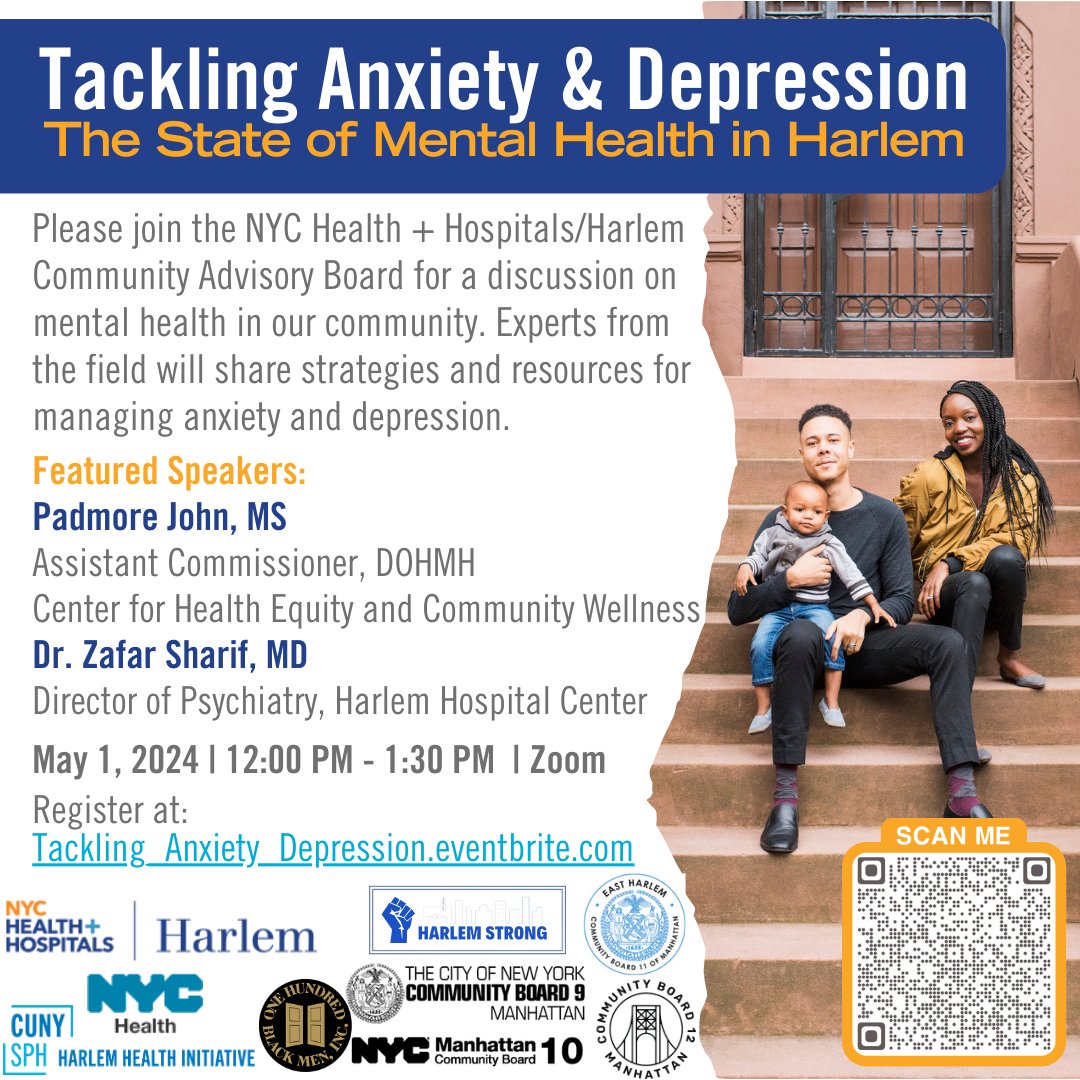 Join @ManhattanCB11 on May 1, 2024 | 12PM to find strategies for managing anxiety and depression, share resources, and hear from experts in the field. Don't miss out on this valuable and educational opportunity. CB11 is dedicated to improving mental wellness and awareness.