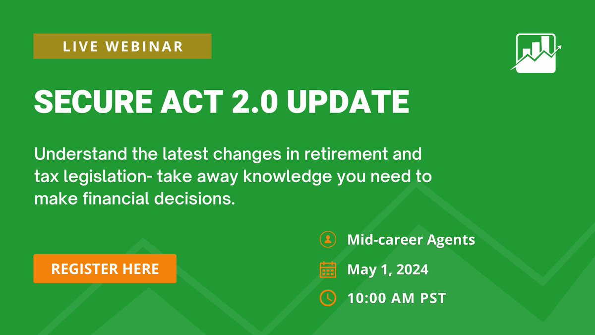 Feeling Lost in the New Retirement Rules? Explore the updates of the Secure Act 2.0 in the upcoming #webinar! Learn about contribution limits, deadlines, & tax credits to optimize your financial future. Sign up here: hubs.ly/Q02t3cfM0 #RetirementSavings #Wealthbuilding