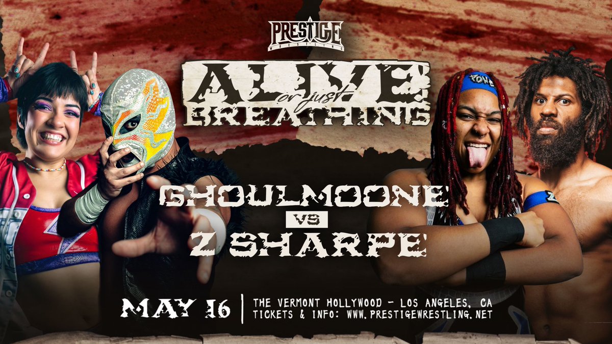 🚨 MATCH ANNOUNCEMENT 🚨 GHOULMOONE (Sandra Moone & Sonico) 🆚 Z SHARPE (Zara Zakher & Gregory Sharpe) May 16th, 2024 Los Angeles, CA Vermont Hollywood All Ages (bar with ID) Live on IWTV.live at 7:00 PM pacific time! 🎟 eventbrite.com/e/prestige-wre…