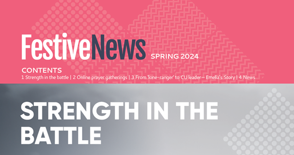 FestiveUK's tweet image. Festive News Spring 2024 has landed! tinyurl.com/FN-Spring-2024

Full of encouragement from Psalm 18, an interview with Emelia who started a CU at her college after months of prayer to meet another Christian there, and of course news updates on our latest and upcoming events!
