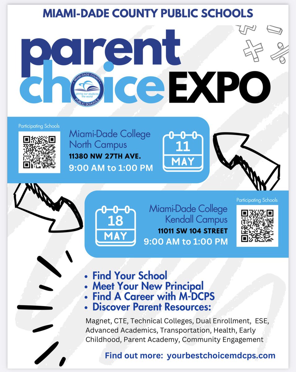 M-DCPS North Region (@mdcpsnorth) on Twitter photo Looking for the perfect fit for your child's education next year, or interested in a rewarding career with Miami-Dade County Public Schools?
From PreK To Career, Your Journey Starts Here! <a href="/MDCPS/">Miami-Dade Schools</a> #YourBestChoiceMDCPS Looking for the perfect fit for your child's education next year, or interested in a rewarding career with Miami-Dade County Public Schools?
From PreK To Career, Your Journey Starts Here! <a href="/MDCPS/">Miami-Dade Schools</a> #YourBestChoiceMDCPS