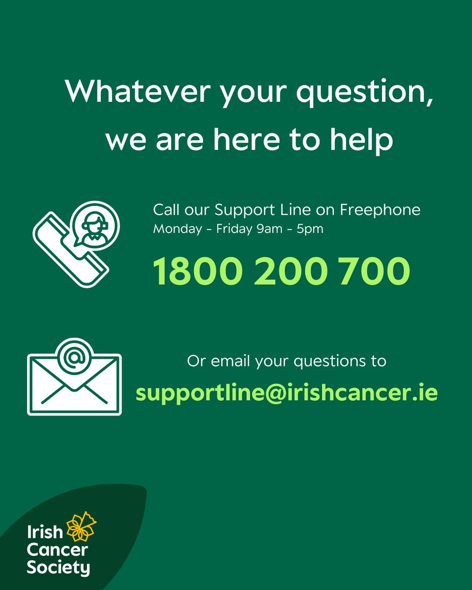 In moments of uncertainty or distress, finding a supportive space to share your thoughts and feelings is essential 💬 Reach out to our Freephone Support Line on 1800 200 700 (9am - 5pm, Mon - Fri) email anytime at supportline@irishcancer.ie We are always here 📞