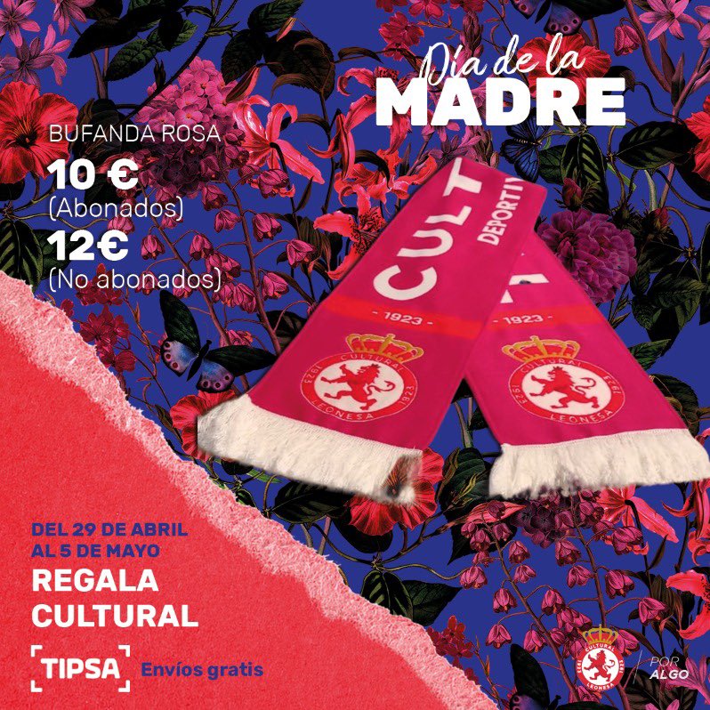 💝 ¡Este #DíadelaMadre, regala Cultural! Hazte con la bufanda rosa en nuestra Tienda Oficial por 10€ para abonados 📦 Envíos gratis gracias a @TIPSA_red 🔗 Comprar aquí: shop.cydleonesa.com/es/destacados/… #AúpaCultu