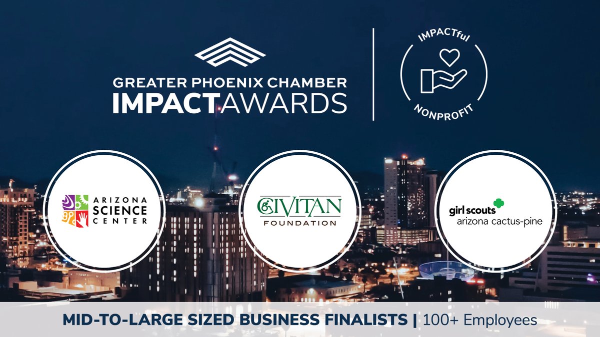 Help decide who will be named Business of the Year at the 2024 IMPACT Awards! Vote for your favorite IMPACTful Nonprofit in the mid-to-large business sector >> phoenixchamber.com/impactvote #PHXIMPACT24 @azsciencecenter @CivitanAZ @GSACPC