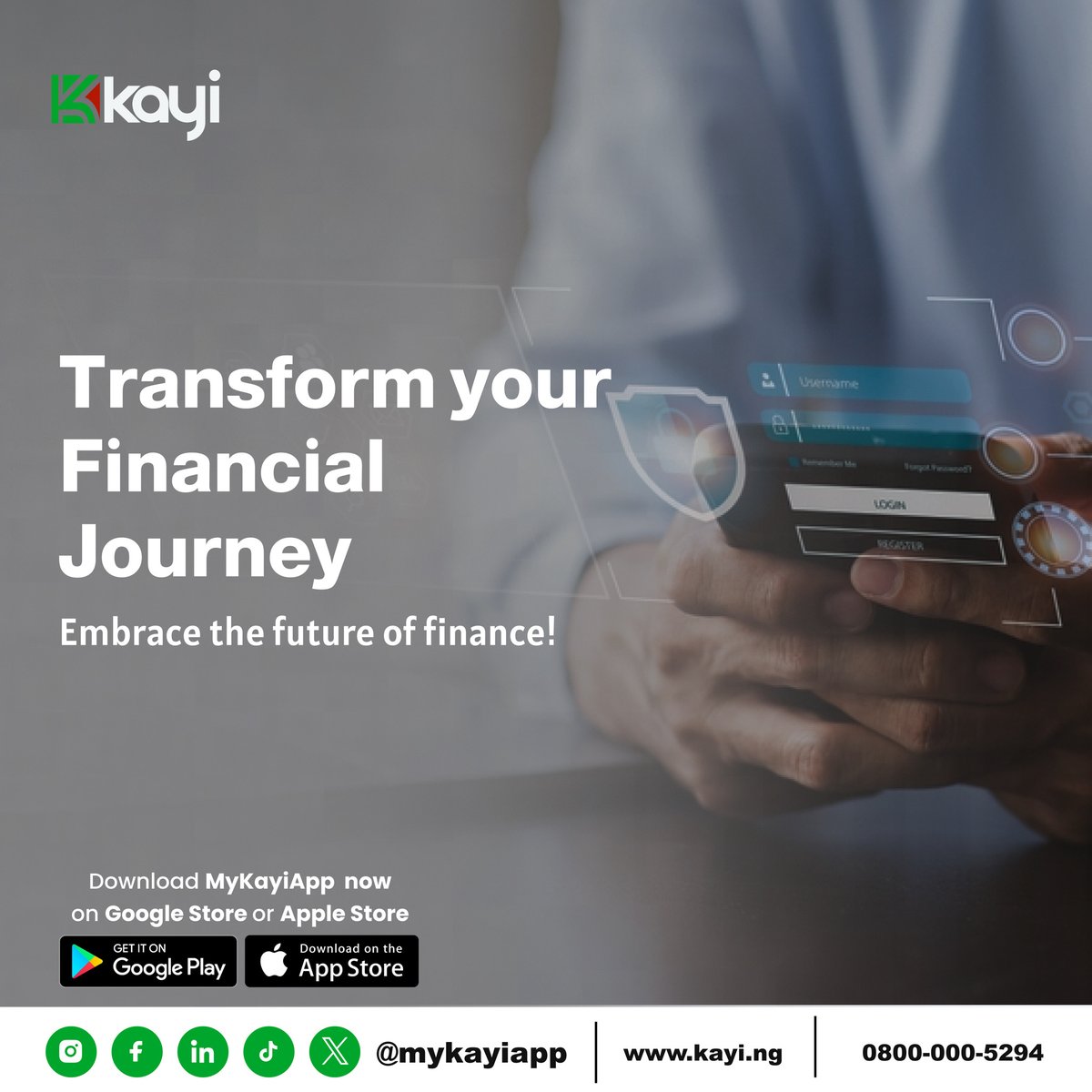 Transform your financial journey with MyKayiApp's cutting-edge AI innovation! Download now from Google Play Store or Apple App Store and embrace the future of finance.

#MyKayiApp #NowLive #Kayiway #DownloadNow #Bankingwithoutlimits #downloadmykayiapp