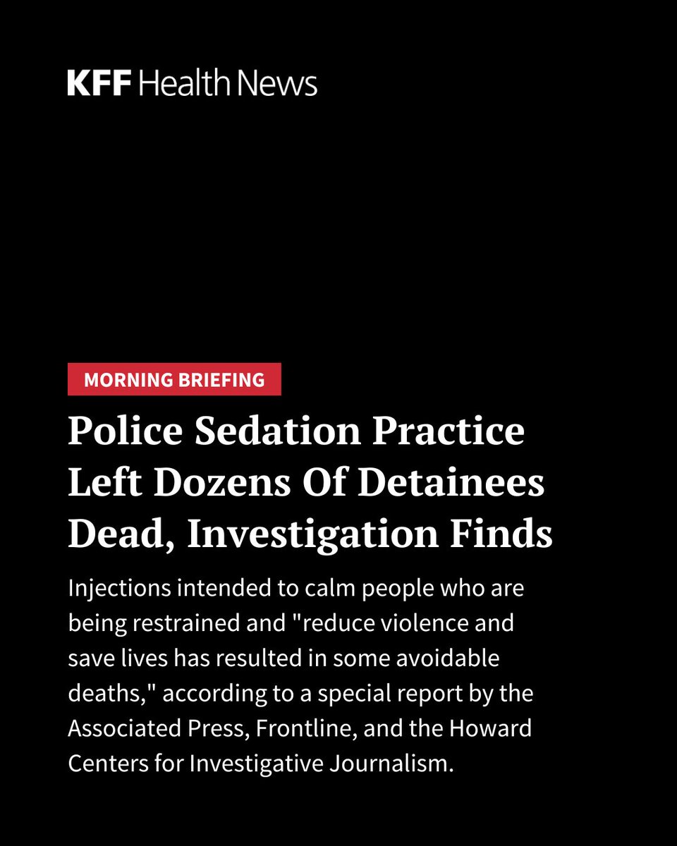 Based on thousands of pages of law enforcement and medical records and videos of dozens of incidents, the investigation shows how a strategy intended to reduce violence and save lives has resulted in some avoidable deaths.

More in our #MorningBriefing: kffhealthnews.org/morning-briefi…