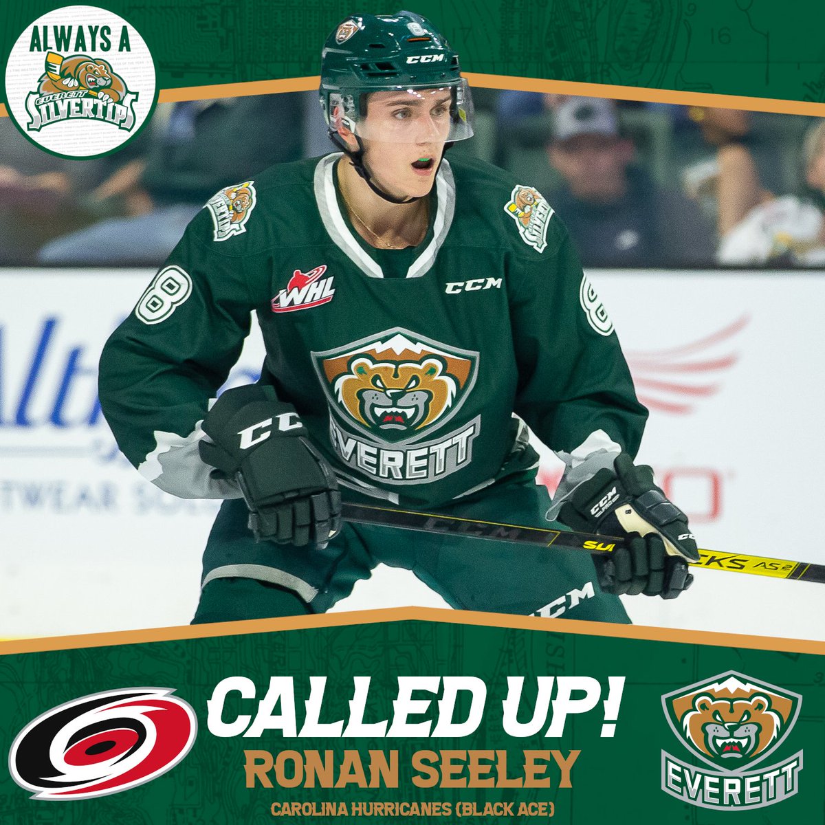 Catching up on some alumni news... D Ronan Seeley ('18-22) has been called up by @Canes as a black ace for the Stanley Cup Playoffs! #AlwaysASilvertip