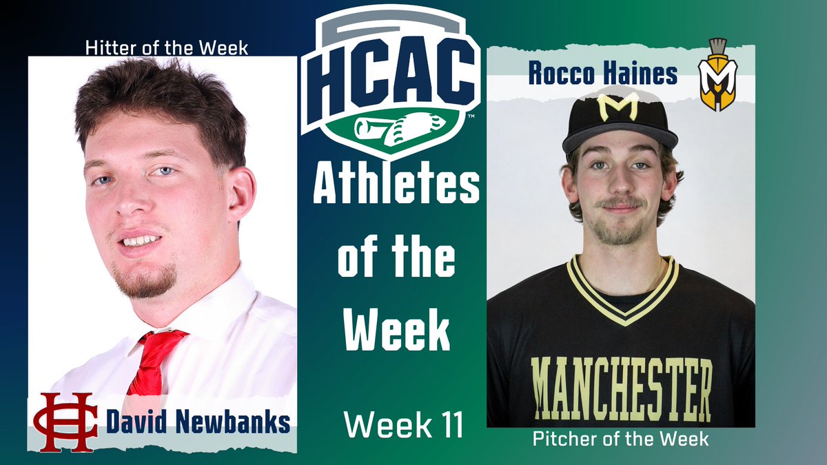 HCAC Baseball | Athletes of the Week Congrats to the Baseball Athletes of the Week: Hitter: David Newbanks, @HanoverPanthers Pitcher: Rocco Haines, @MUSpartans Full Release: tinyurl.com/mhncjy2z #TheHeartofD3 | #D3Baseball