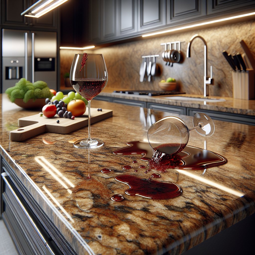 Spills are just interludes in your kitchen concert with our resilient, stain-resistant Granite countertops. Keep your culinary stage spotless. Encore! #GraniteCountertops #EffortlessCleaning 🍇🍷🎶🧽