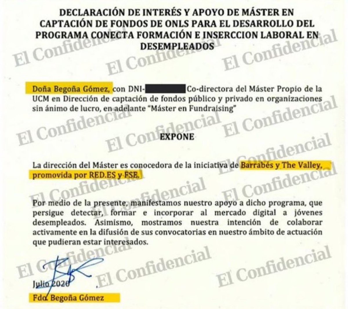 Carta que publica El confidencial de Begoña Gómez: “Solicita ayuda para el conseguidor Barrabes y su empresa “The Valley”, que consiguió 3 contratos y 10,2 millones de €. Barrabes es el cerebro del Máster de la Universidad Complutense que dirige Begoña Gómez”

🇪🇸Que se sepa🇪🇸