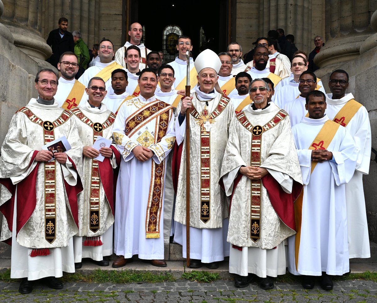 Congratulations to the 17 Jesuits who were ordained to the diaconate in Paris on April 20, including six Jesuits of the U.S. and Canada: Ulises Covarrubias, David Inczauskis, Matthew Ippel, Joseph Lorenz, Fernando Saldivar and Rivelt Silneus. AMDG!