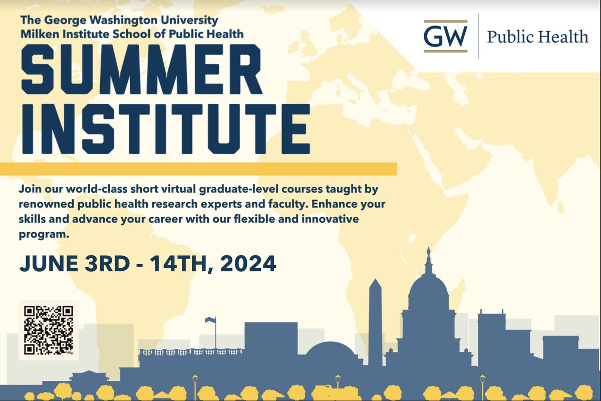 The upcoming Summer Institute at @GWpublichealth will offer graduate-level short courses designed to address critical and contemporary #PublicHealth issues. Classes are online, June 3-14. Lean more: ow.ly/ZUsL50RqTc6