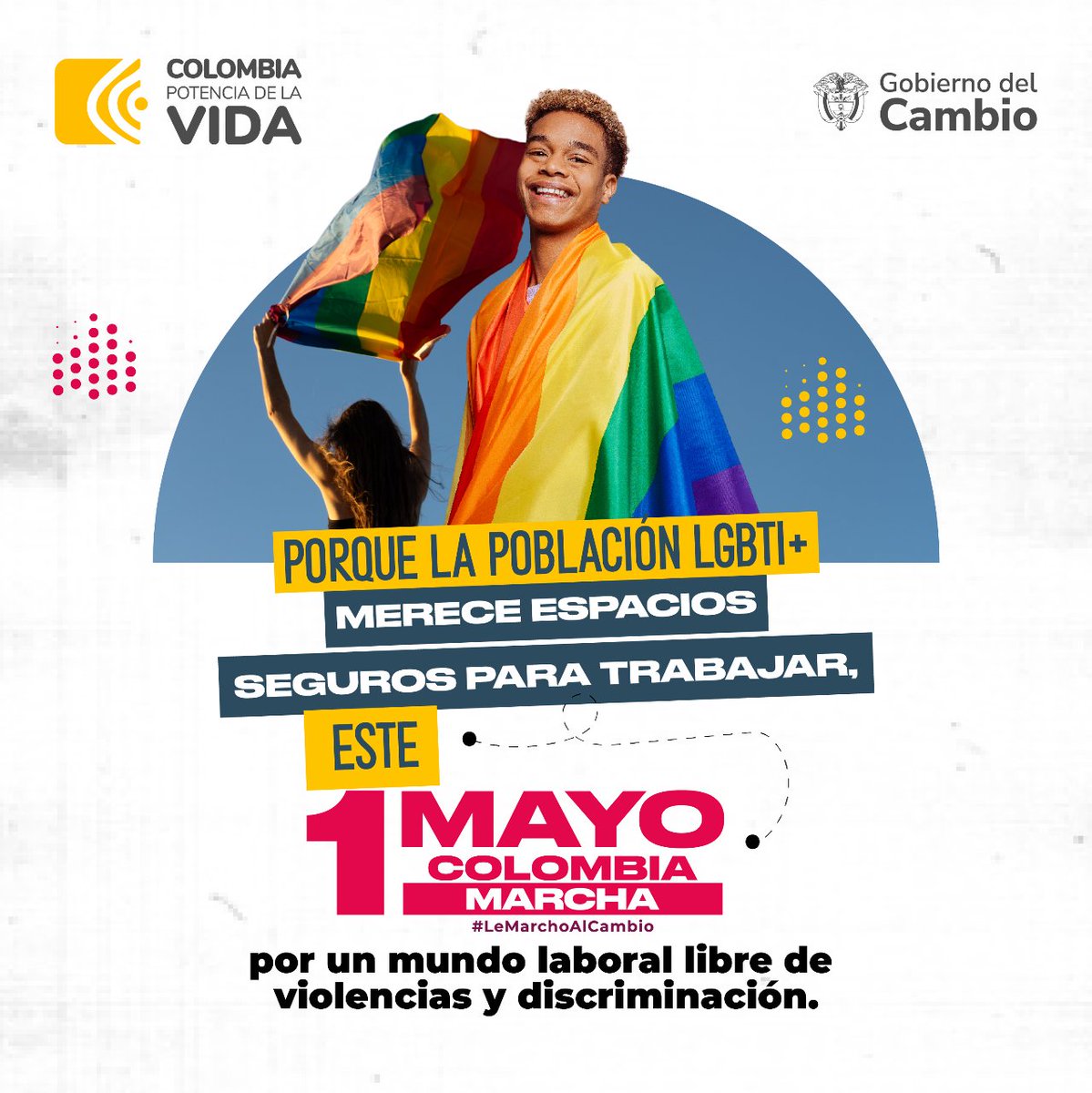 El respeto es la base de una sociedad inclusiva. Este 1ro de mayo, #LeMarchoAlCambio por la diversidad que nos enriquece. Levantemos nuestras voces por un mundo laboral libre de discriminación y violencias.