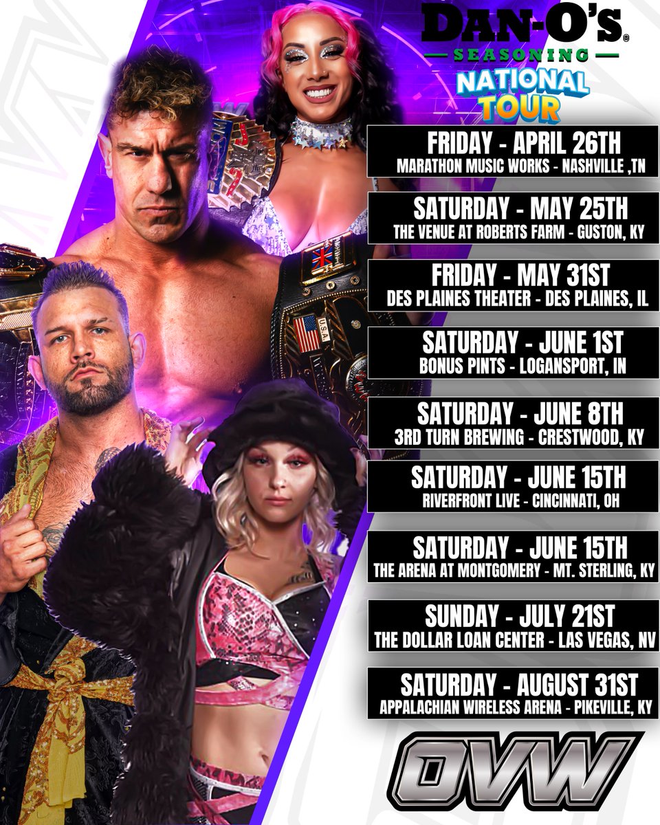 OVW Wrestling (@ovwrestling) on Twitter photo #OVWLive will be coming to a city near you soon with the <a href="/danosseasoning/">Dan-O’s Seasoning</a> National Tour!
Where do you plan to visit us?
Reserve your spot at OVWTix.com
#prowrestling #ovw #tour #wrestler #live #nationaltour #OVWLive will be coming to a city near you soon with the <a href="/danosseasoning/">Dan-O’s Seasoning</a> National Tour!
Where do you plan to visit us?
Reserve your spot at OVWTix.com
#prowrestling #ovw #tour #wrestler #live #nationaltour